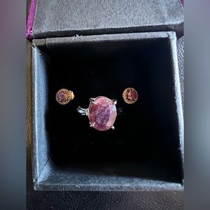 Genuine raw ruby silver plated ring size 7 and genuine diamond ruby earrings.